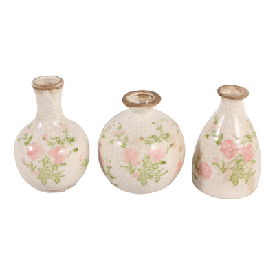 6” Set of 3 Ceramic Floral Cottage Bud Vase – Multi-Colour | Ensemble de 3 vases à fleurs Cottage de 6 po en céramique à motif floral - multicolore