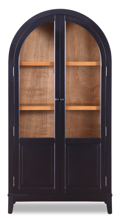 Kort & Co Aeris 36" Arched Curio Cabinet with Glass Doors – Matte Black and Natural Oak | Armoire vitrée arquée Aeris de Kort & Co. avec portes en verre - noir mat et chêne naturel