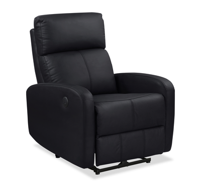 Asher 31.5" Genuine Leather Power Reclining Chair – Black | Fauteuil à inclinaison électrique Asher de 31.5 po en cuir véritable - noir