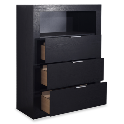 Delta Bedroom Chest of Drawers with Storage Shelf, 3-Drawer, 32"W x 44"H - Black | Commode verticale de chambre à coucher Delta de 32 po (l) x 44 po (H) à 3 tiroirs avec tablette de rangement - noire