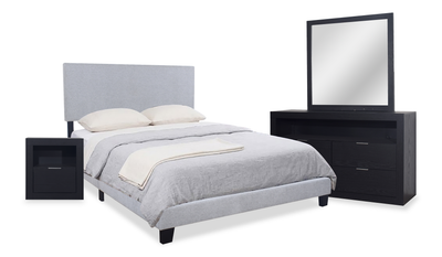 Delta 6pc Bedroom Set with Bed, Dresser, Mirror & Nightstand, Black - Queen Size | Ensemble de chambre à coucher Delta 6 pièces avec lit, commode, miroir et table de nuit, noir - format grand lit