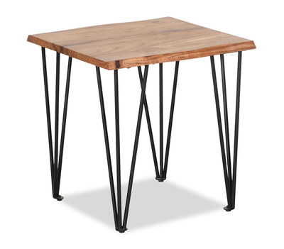 Dillion 22” Industrial End Table with Iron Hairpin Legs – Natural Acacia | Table de bout industrielle Dillon de 22 po avec pattes de style épingle en fer - acacia naturel