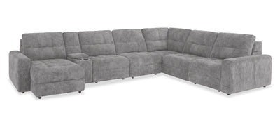 Scott Living Elevate Modular 7-Piece Left-Facing Chenille Fabric Power Sliding Sectional with Storage - Grey | Sofa sectionnel modulaire à coulissement électrique de gauche Elevate de Scott Living 7 pièces en tissu de chenille avec rangement - gris