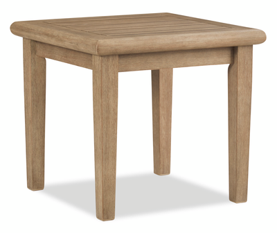 Juno Outdoor Patio End Table - Eucalyptus Wood, UV & Weather Resistant - Natural | Table de bout Juno pour la terrasse à l’extérieur - eucalyptus, résistante aux intempéries et aux rayons UV - naturelle