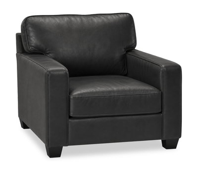 Made in Canada Lennox 35” Genuine Leather Accent Chair with Removable Cushions - Black | Fauteuil d’appoint Lennox de 35 po fabriqué au Canada en cuir véritable avec coussins amovibles - noir