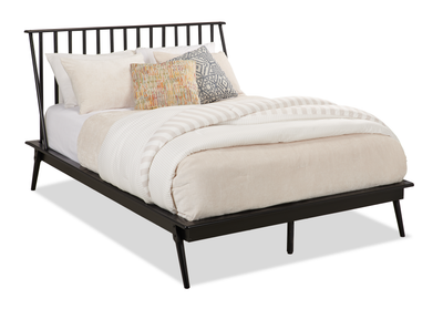 Milan Platform Bed with Headboard & Frame, Mid-Century Modern, Black - Queen Size | Lit plateforme Milan de style moderne du milieu du 20e siècle avec tête de lit et cadre de lit, noir - format grand lit