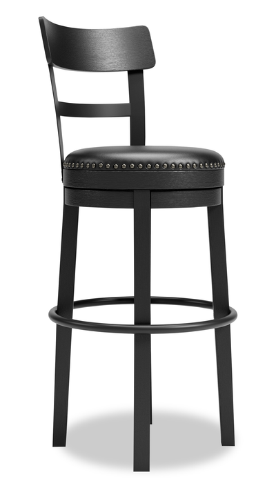 Otis Bar Height Stool with Swivel Seat & Vegan Leather Fabric, 30.5"H, Metal – Black | Tabouret bar Otis de 30,5 po (H) en tissu de cuir végétalien et en métal avec siège pivotant - noir