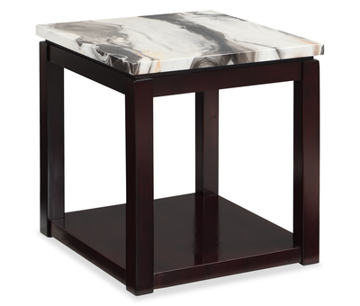 Sicily 22" Traditional End Table with Shelf - Dark Brown Base with Cream Marble Look Top | Table de bout traditionnelle Sicily de 22 po avec tablette - Espresso foncé avec dessus en imitation de marbre