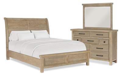 Sonoma 5pc Bedroom Set with Bed, Dresser & Mirror, Light Brown - Queen Size | Ensemble de chambre à coucher Sonoma 5 pièces avec lit, commode et miroir, brun clair - format grand lit