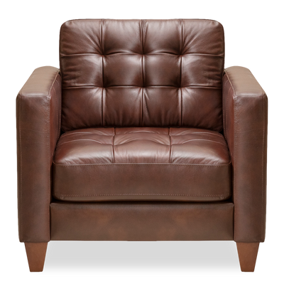 Theo 37" Top-Grain Genuine Leather Chair with Removable Back Cushion and Wood Feet – Burgundy | Fauteuil Theo de 37 po en cuir véritable de qualité supérieure avec coussin de dossier amovible et pattes en bois - bourgogne