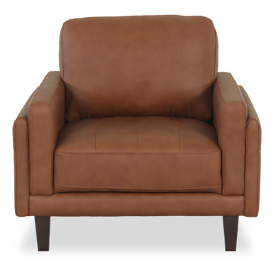 Chateau d’Ax Venice 39" Traditional Genuine Leather Accent Chair – Light Brown | Fauteuil d’appoint traditionnel Venice de Château d’Ax de 39 po en cuir véritable - brun clair