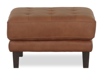 Chateau d’Ax Venice 30" Traditional Genuine Leather Ottoman – Light Brown | Pouf traditionnel Venice de Château d’Ax de 30 po en cuir véritable - brun clair