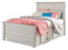 Willowton Platform Storage Bed with Headboard & Frame for Kids, Whitewash - Full Size