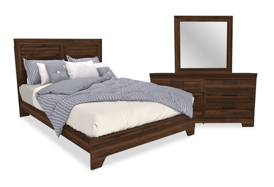 Yorkdale 5pc Bedroom Set with Panel Bed, Dresser & Mirror, Walnut Brown - Queen Size | Ensemble de chambre à coucher Yorkdale 5 pièces avec lit à panneau, commode et miroir, brun noyer - format grand lit