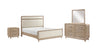 Sasha 6pc Bedroom Set with Fabric Bed, Dresser, Mirror & Nightstand, Natural Oak Brown - Queen Size
