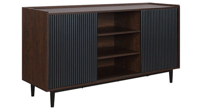 Manhattan Comfort Duane 59.05” Modern Ribbed Sideboard with Adjustable Shelves - Dark Brown & Black|Desserte moderne Duane de Manhattan Comfort de 59,05 po avec cannelures et tablettes réglables - brun foncé et noire