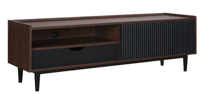Manhattan Comfort Duane 59.25" Modern Ribbed TV Stand - Dark Brown & Black|Meuble pour téléviseur moderne Duane de Manhattan Comfort de 59,25 po avec cannelures - brun foncé et noir