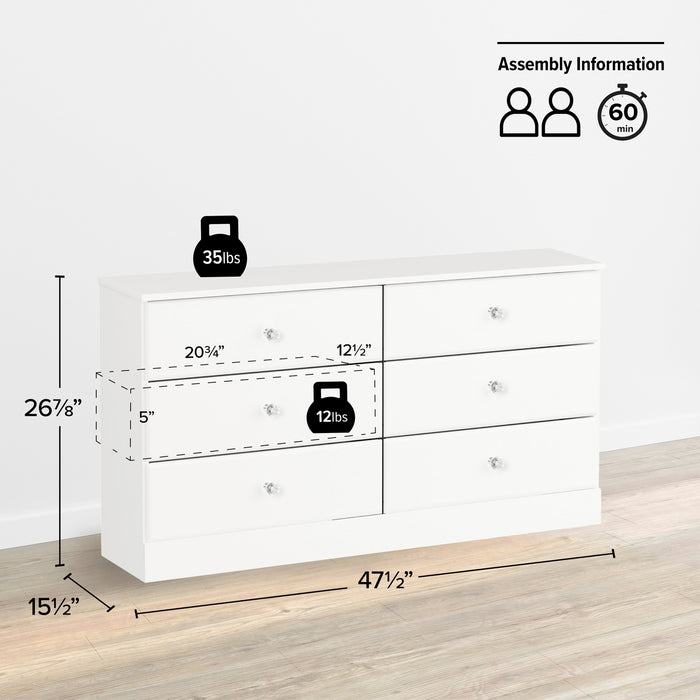 Astrid Kids 6-Drawer Dresser - White