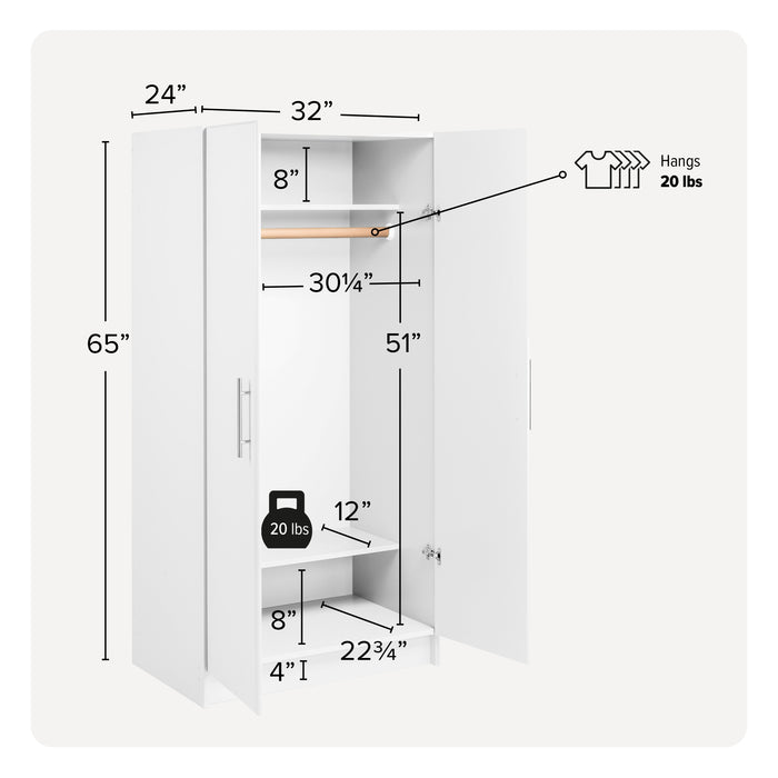 Elite 32\" Wardrobe Cabinet - White