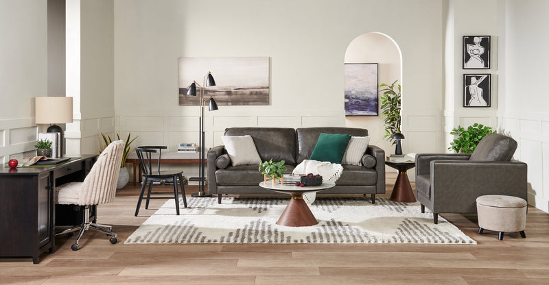 Alwin 19.5” Modern Round End Table with White Sintered Stone Top - Brown