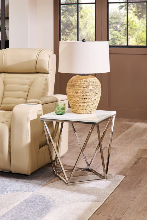 Amanda 21.5\" Modern Square End Table - White Marble Top with Chrome Metal Base