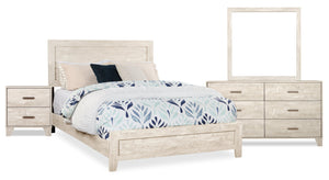 Arbor 6pc Bedroom Set with Panel Bed, Dresser, Mirror & Nightstand, Driftwood White  - Queen Size