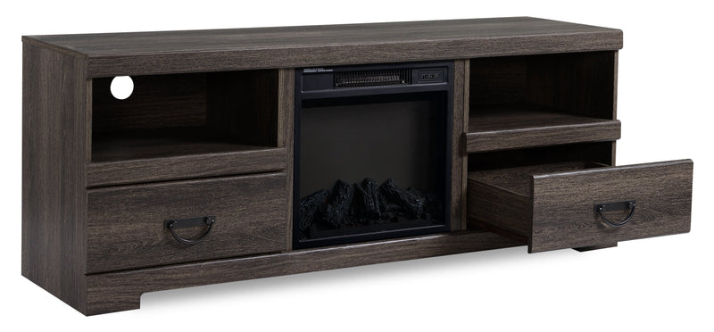 Asher 60\" Rustic Electric Fireplace TV Stand with Storage & Cable Management for TVs up to 65\"- Brown Oak