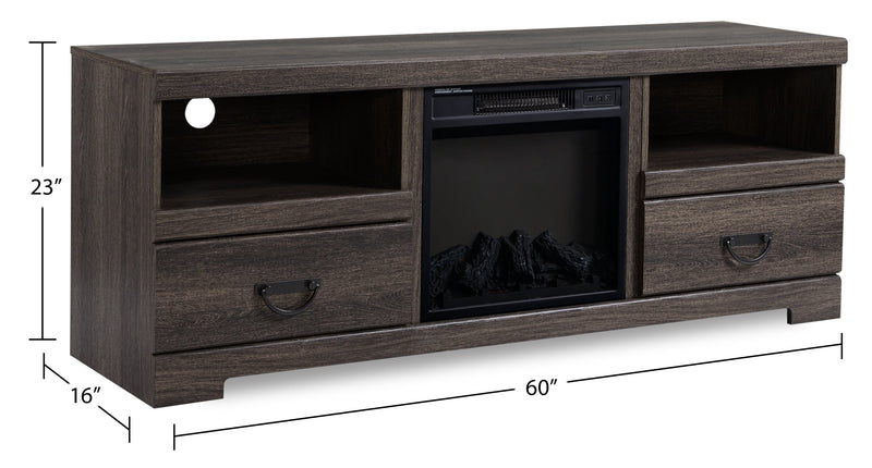 Asher 60\" Rustic Electric Fireplace TV Stand with Storage & Cable Management for TVs up to 65\"- Brown Oak