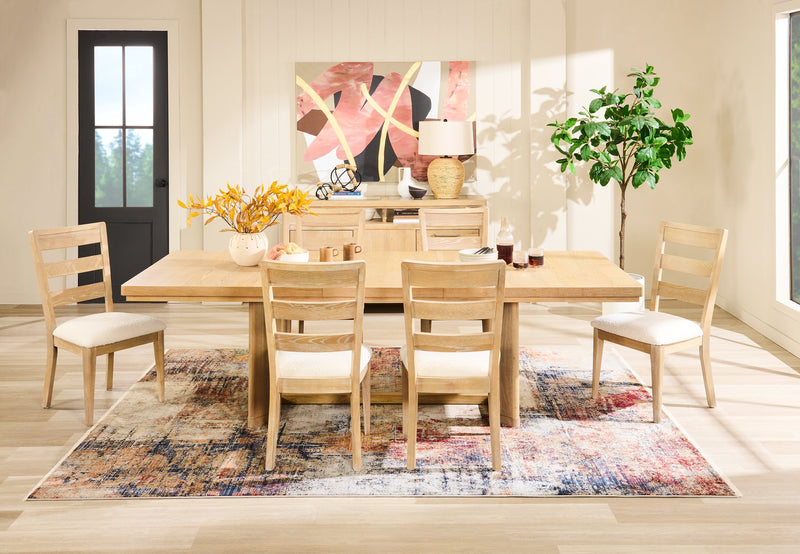 Aspen Dining Chair with Fabric Seat, Slat-Back - Natural