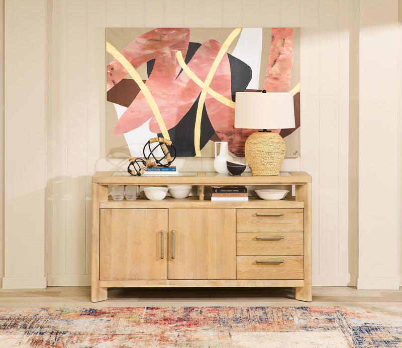 Aspen Dining Server, 64\"W, Wine & Stemware Racks, 3 Drawers & 2 Doors - Natural