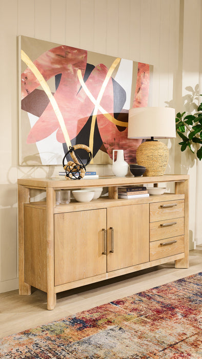 Aspen Dining Server, 64\"W, Wine & Stemware Racks, 3 Drawers & 2 Doors - Natural