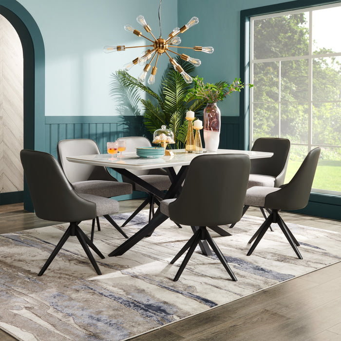 Bari Dining Chair with Vegan-Leather & Linen-Look Fabric, Swivel-Seat, Metal - Grey