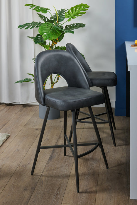 Kort & Co. Bay Counter-Height Stool with Swivel Seat, Vegan Leather Fabric, Metal - Charcoal