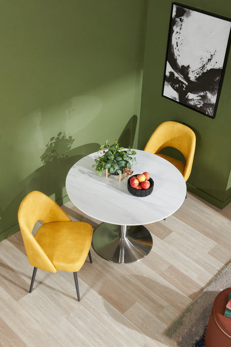 Kort & Co. Bay Dining Chair with Vegan Leather Fabric, Metal - Mustard