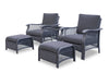 Belize 5-Piece Outdoor Patio Conversation Set with 2 Chairs, 2 Ottomans & Glass Top Coffee Table - Resin Wicker, UV & Weather Resistant - Grey