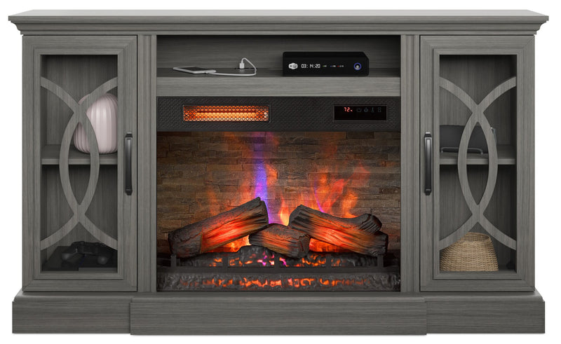 Brooke 62\" Contemporary Electric Fireplace TV Stand with Storage & Cable Management for TVs up to 70\"- Grey