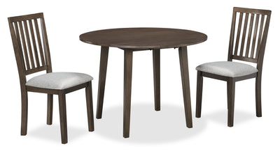 Bryn 3pc Dining Package with 42" Round Drop-Leaf Table & 2 Chairs, Fabric - Dark Grey | Ensemble de salle à manger Bryn 3 pièces avec table ronde de 42 po à abattant et 2 chaises en tissu - gris foncé