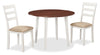 Bryn 3pc Dining Package with 42\" Drop-Leaf Table & 2 Chairs, Fabric -Two-Tone White & Brown