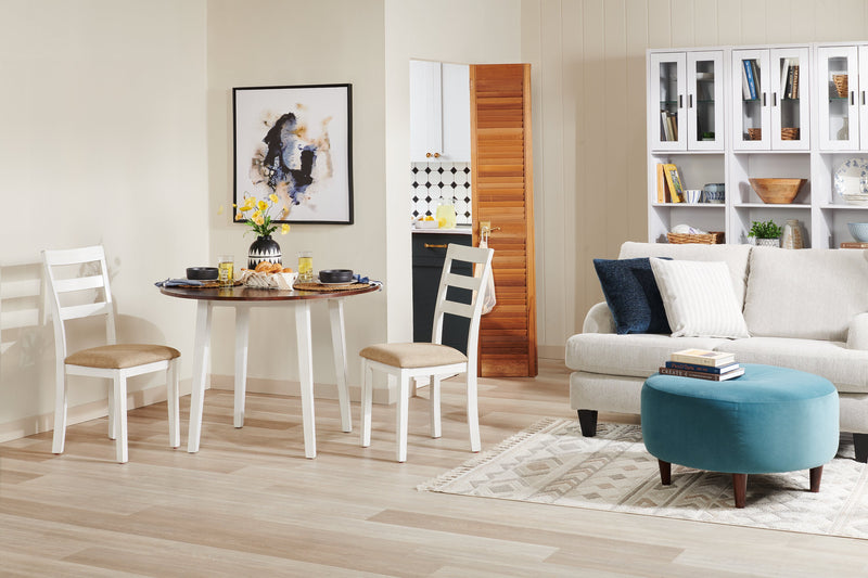 Bryn 3pc Dining Package with 42\" Drop-Leaf Table & 2 Chairs, Fabric -Two-Tone White & Brown