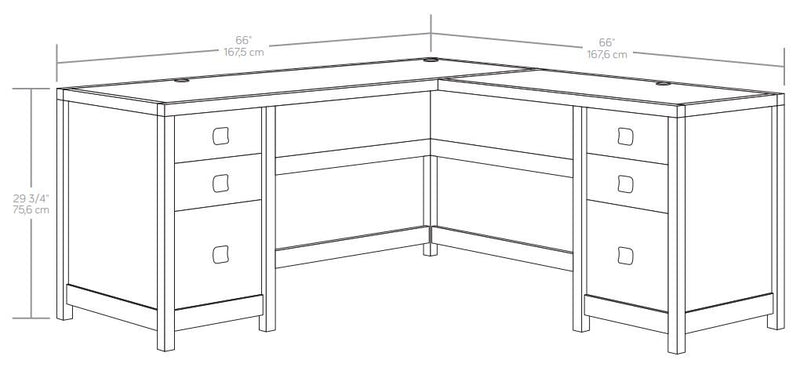 Cannery Bridge 66\" Commercial Grade L-Shaped Office Desk with 6-Drawers - Brown