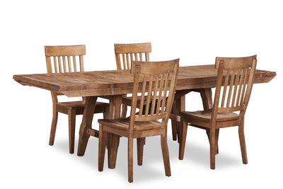 Cedar 5pc Dining Set with Table & 4 Chairs, Pine Wood, Trestle-Base, 72.07"W - Brown | Ensemble de salle à manger Cedar 5 pièces en pin avec table de 72,07 po (L) avec base à tréteaux et 4 chaises - brun