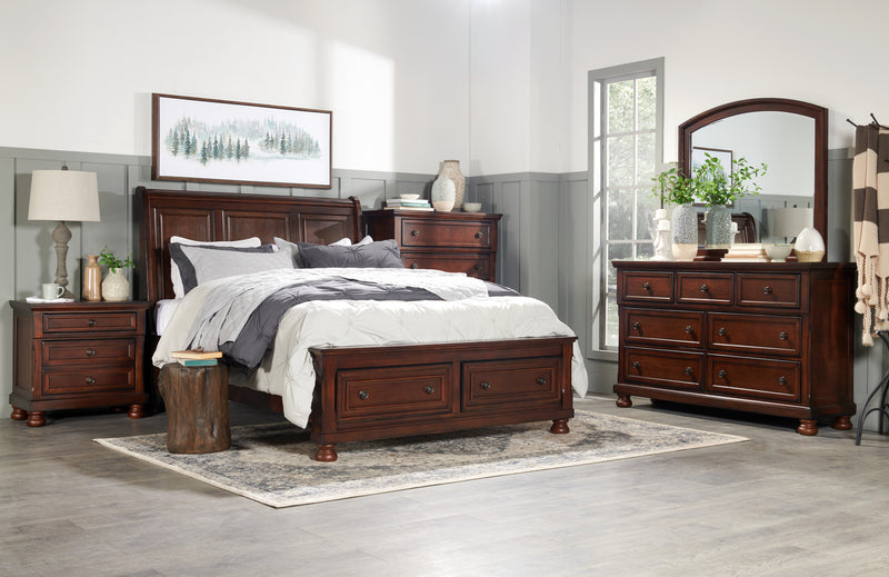 Chelsea 6pc Bedroom Set with Storage Bed, Dresser, Mirror & Nightstand, Cherry Brown - King Size