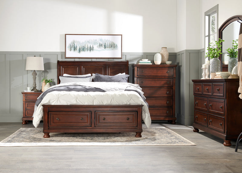 Chelsea 6pc Bedroom Set with Storage Bed, Dresser, Mirror & Nightstand, Cherry Brown - King Size