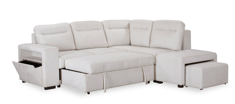 Coast 3-Piece Right-Facing Fabric Sleeper Sectional with Storage and Ottoman - Ivory White