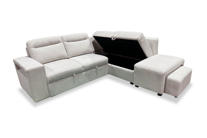 Coast 3-Piece Right-Facing Fabric Sleeper Sectional with Storage and Ottoman - Ivory White