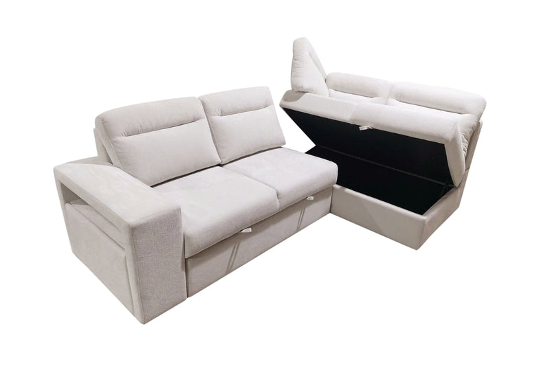Coast 3-Piece Right-Facing Fabric Sleeper Sectional with Storage and Ottoman - Ivory White