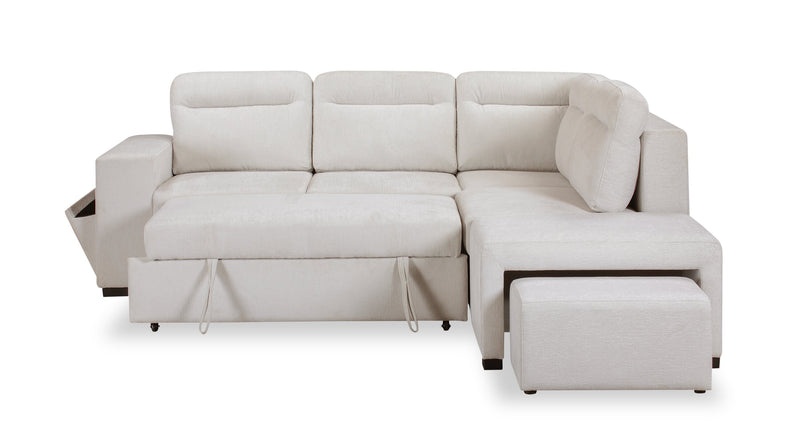 Coast 3-Piece Right-Facing Fabric Sleeper Sectional with Storage and Ottoman - Ivory White