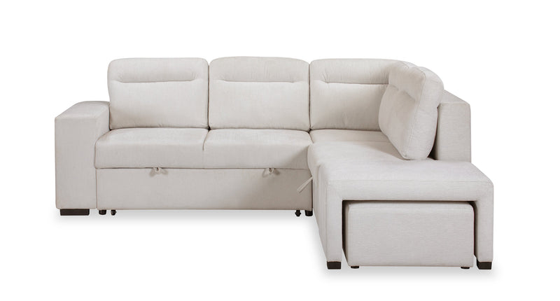 Coast 3-Piece Right-Facing Fabric Sleeper Sectional with Storage and Ottoman - Ivory White