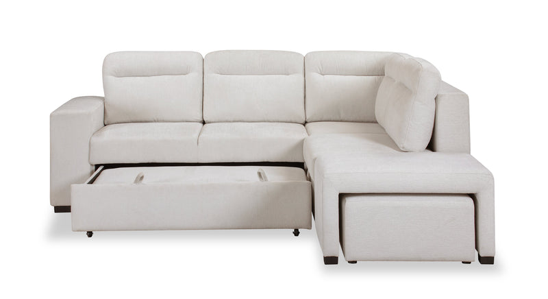 Coast 3-Piece Right-Facing Fabric Sleeper Sectional with Storage and Ottoman - Ivory White
