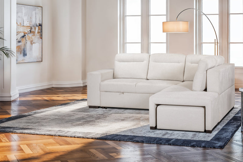 Coast 3-Piece Right-Facing Fabric Sleeper Sectional with Storage and Ottoman - Ivory White